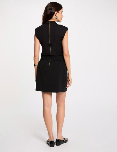 Robe courte droite ceinturée noir femme