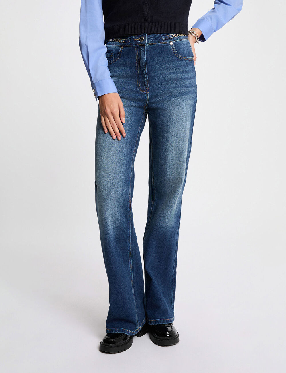 Jean large taille haute denim stone femme