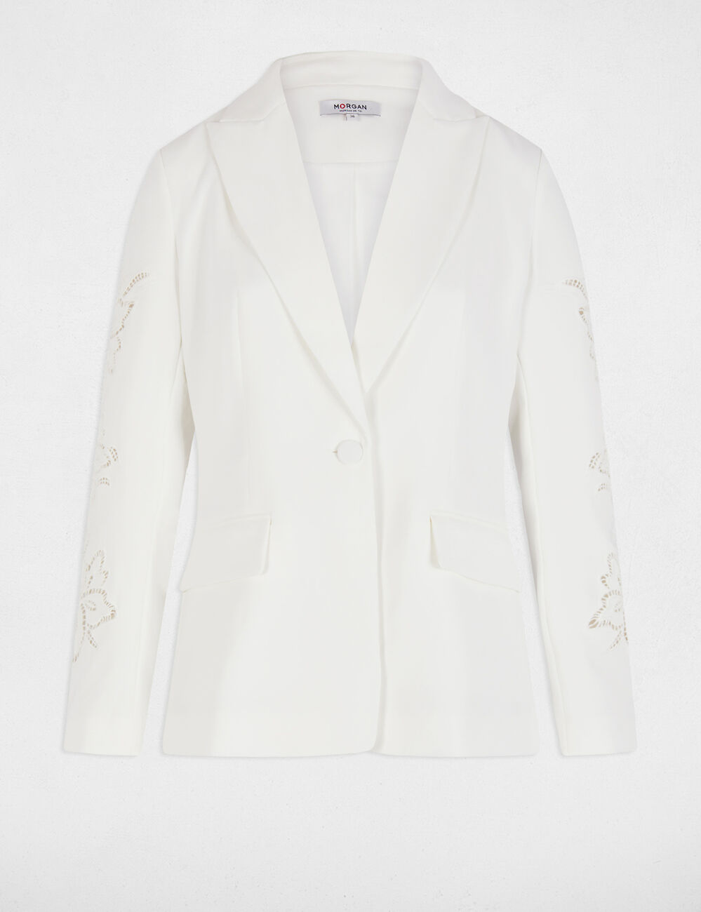 Blazer met kanten mouwen helder wit vrouw