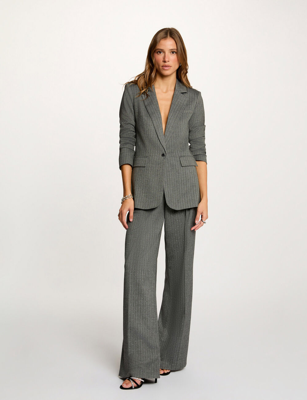 veste ajustee a rayures gris moyen femme Veste ajustée à rayures gris moyen femme