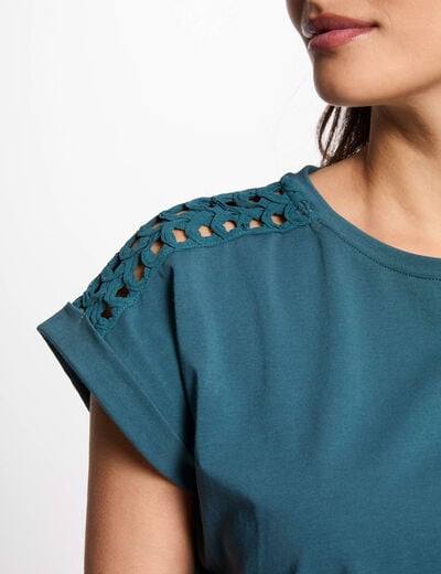 T-shirt met korte mouwen bleu pétrole vrouw