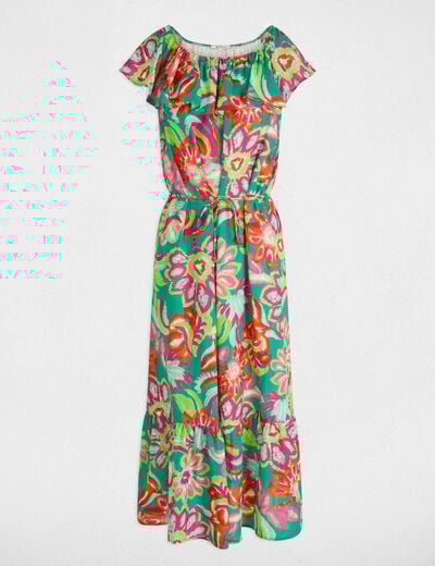 Robe midi évasée imprimée multicolore femme