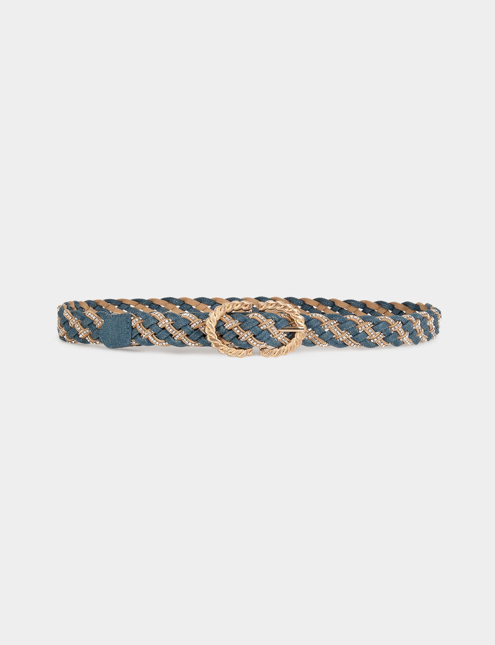 Gevlochten jeansriem stone washed denim vrouw