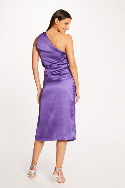 Jupe droite satin fendue violet femme
