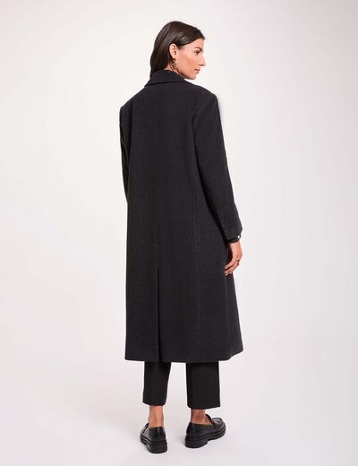Lange mantel met reverskraag donkergrijze denim vrouw