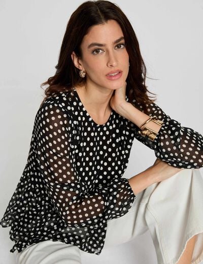 T-shirt voile col rond noir femme