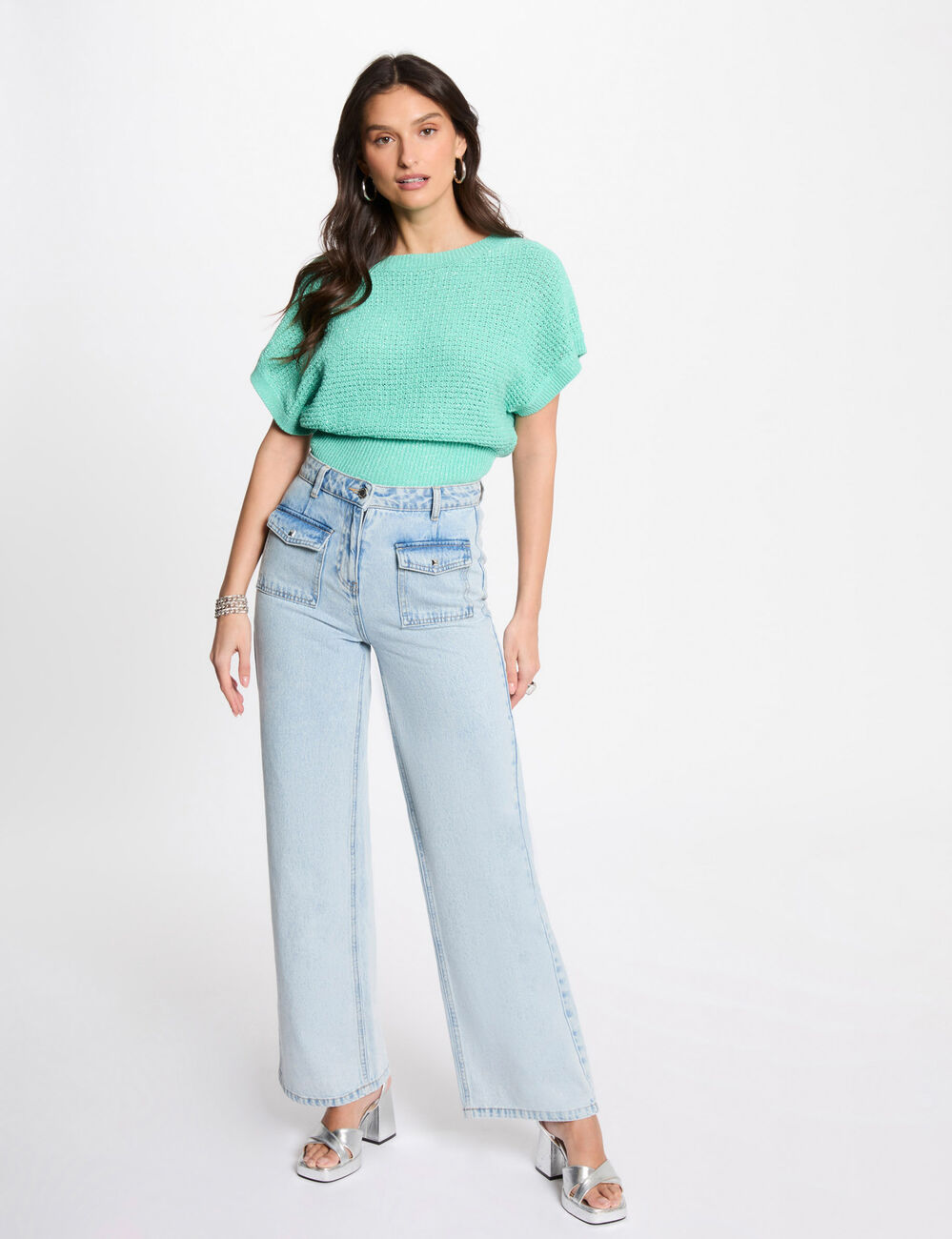 Pull manches courtes vert émeraude femme