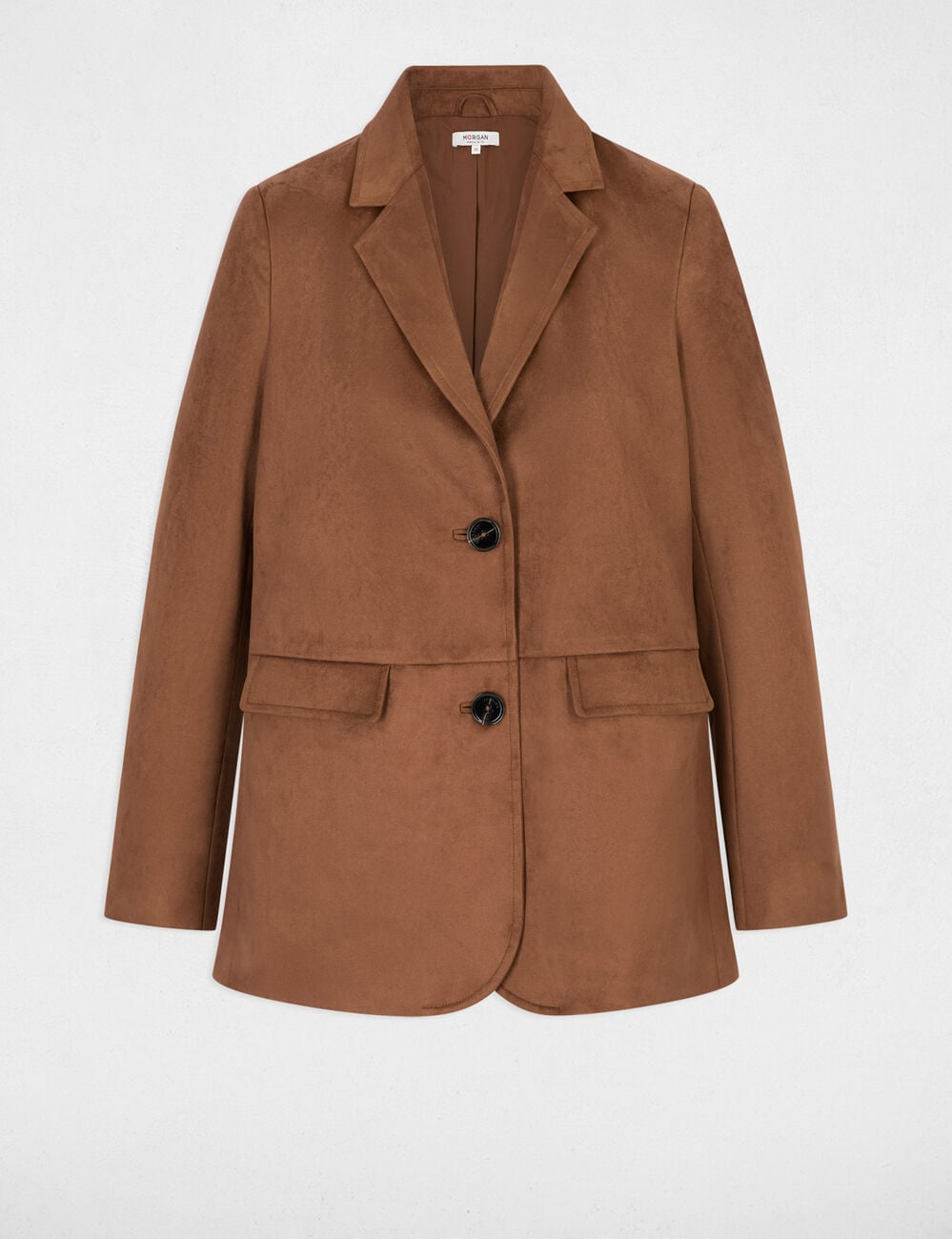 Su&egrave;de blazer met reverskraag chocolade bruin vrouw