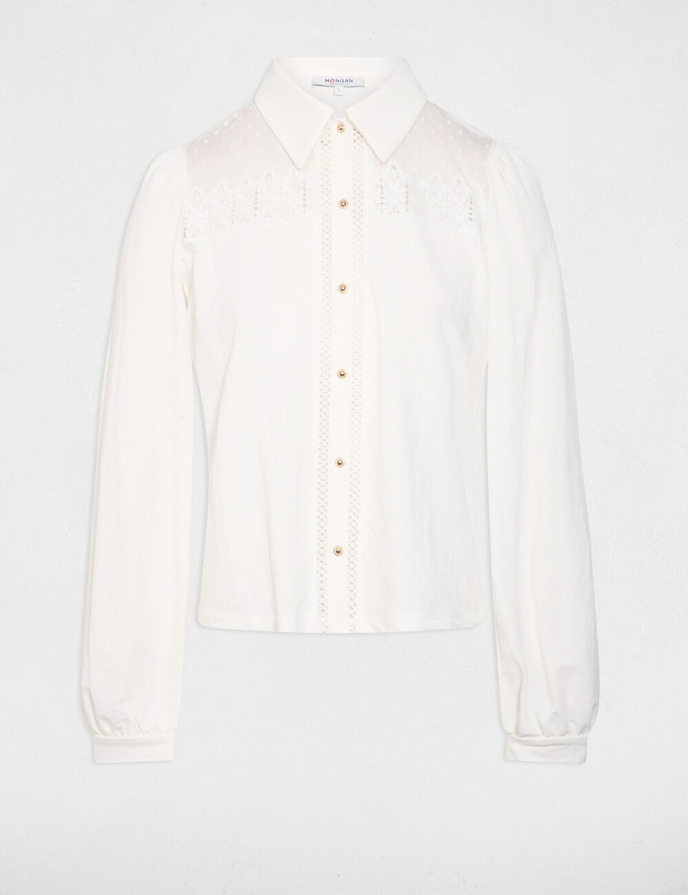 T-shirt dentelle manches longues blanc femme