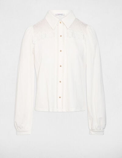 T-shirt dentelle manches longues blanc femme