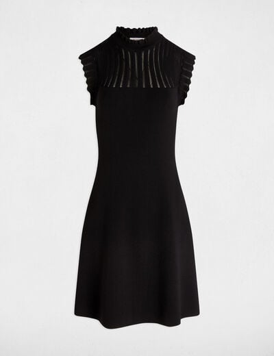Robe tricot courte trapèze noir femme