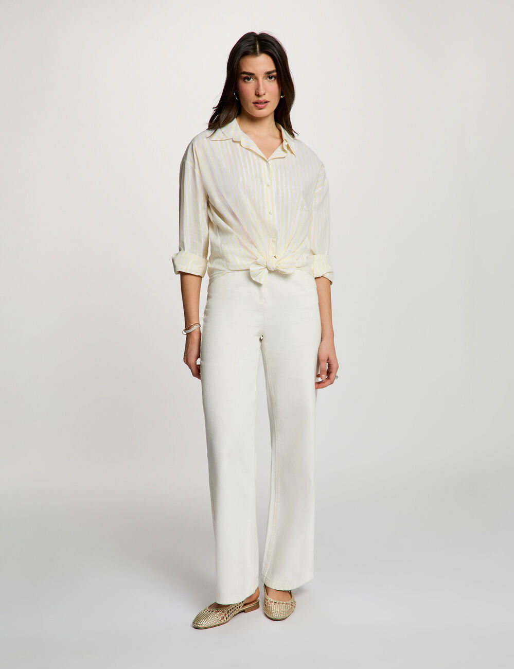 Gestreept overhemd met reverskraag lichtgeel vrouw