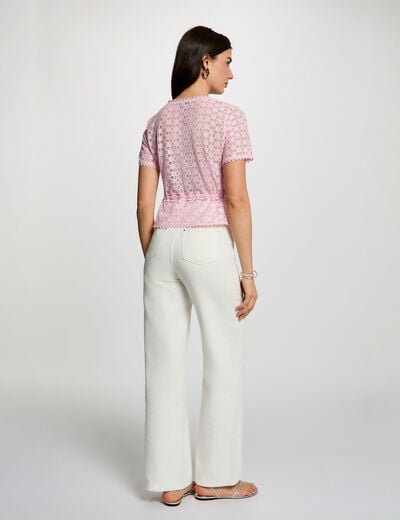T-shirt manches courtes en dentelle rose femme