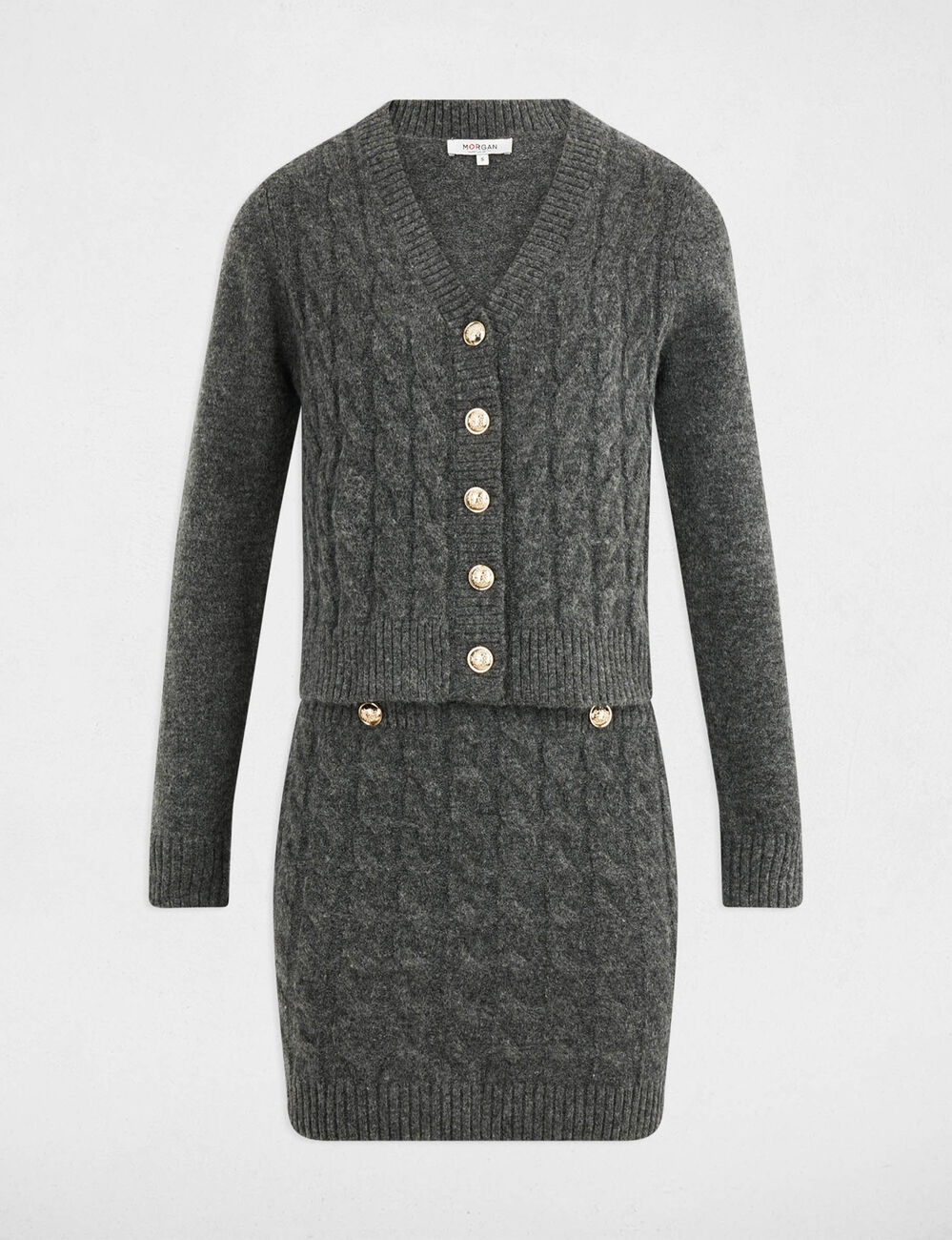 Robe tricot col v gris fonc&eacute; femme