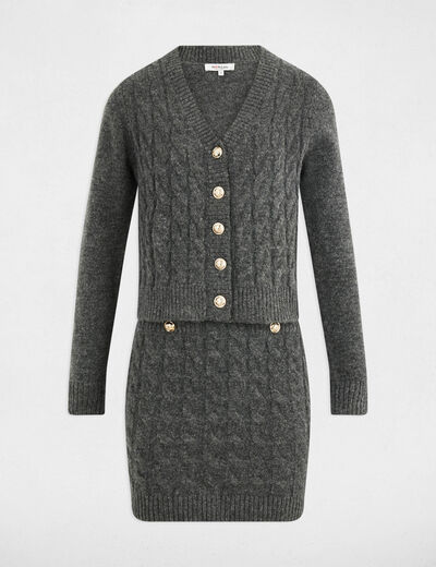 Robe tricot col v gris fonc&eacute; femme