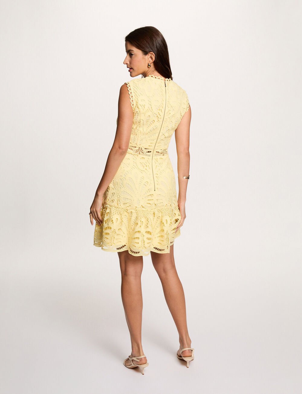 Korte kanten trapeze jurk lichtgeel vrouw