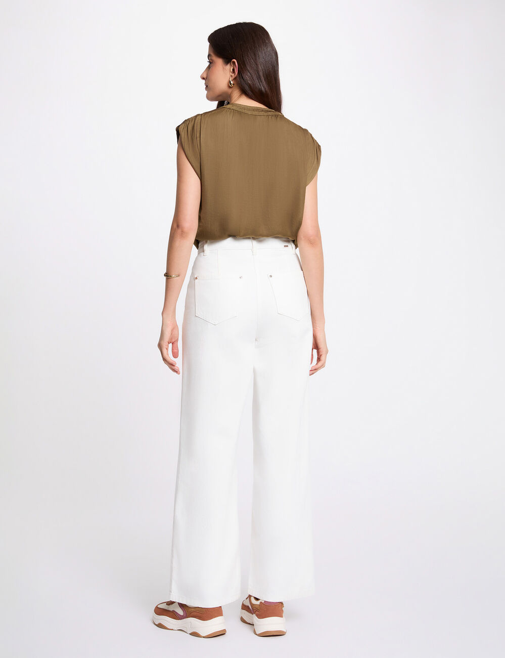 Blouse manches courtes satin vert kaki femme