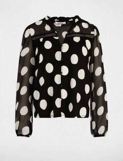 T-shirt manches longues à pois noir femme