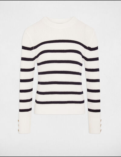 Pull col rond et rayures blanc femme