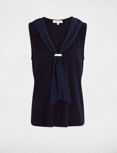 T-shirt col lavalli&egrave;re bleu marine femme