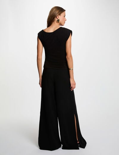 T-shirt col rond manches asym&eacute;triques noir femme
