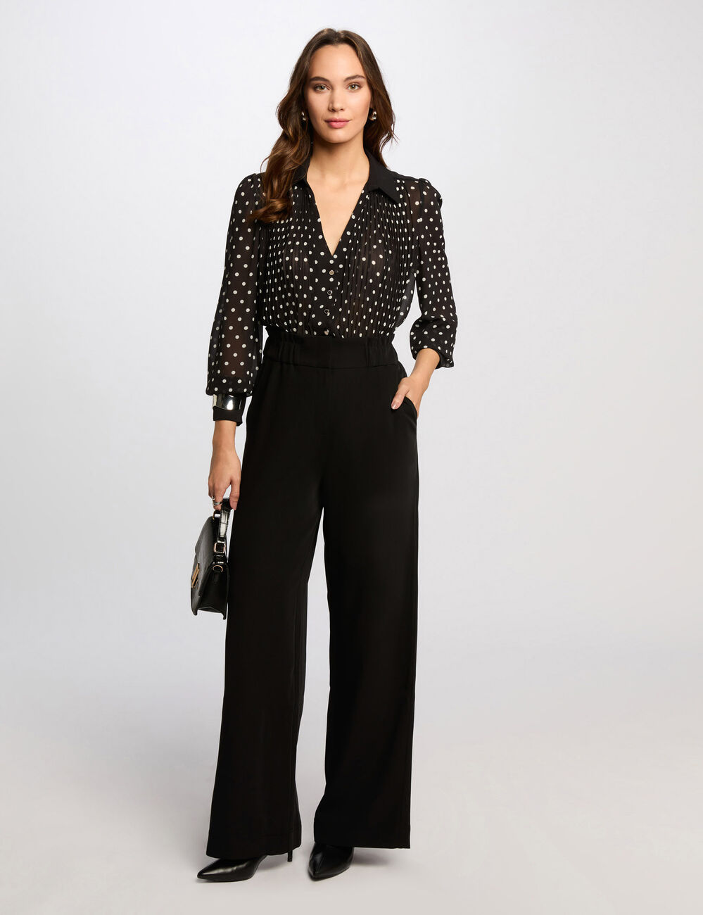 Lange mouwen blouse met stippen zwart vrouw
