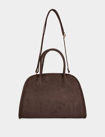 Su&egrave;de tas met krokodillenlook donker bruin vrouw