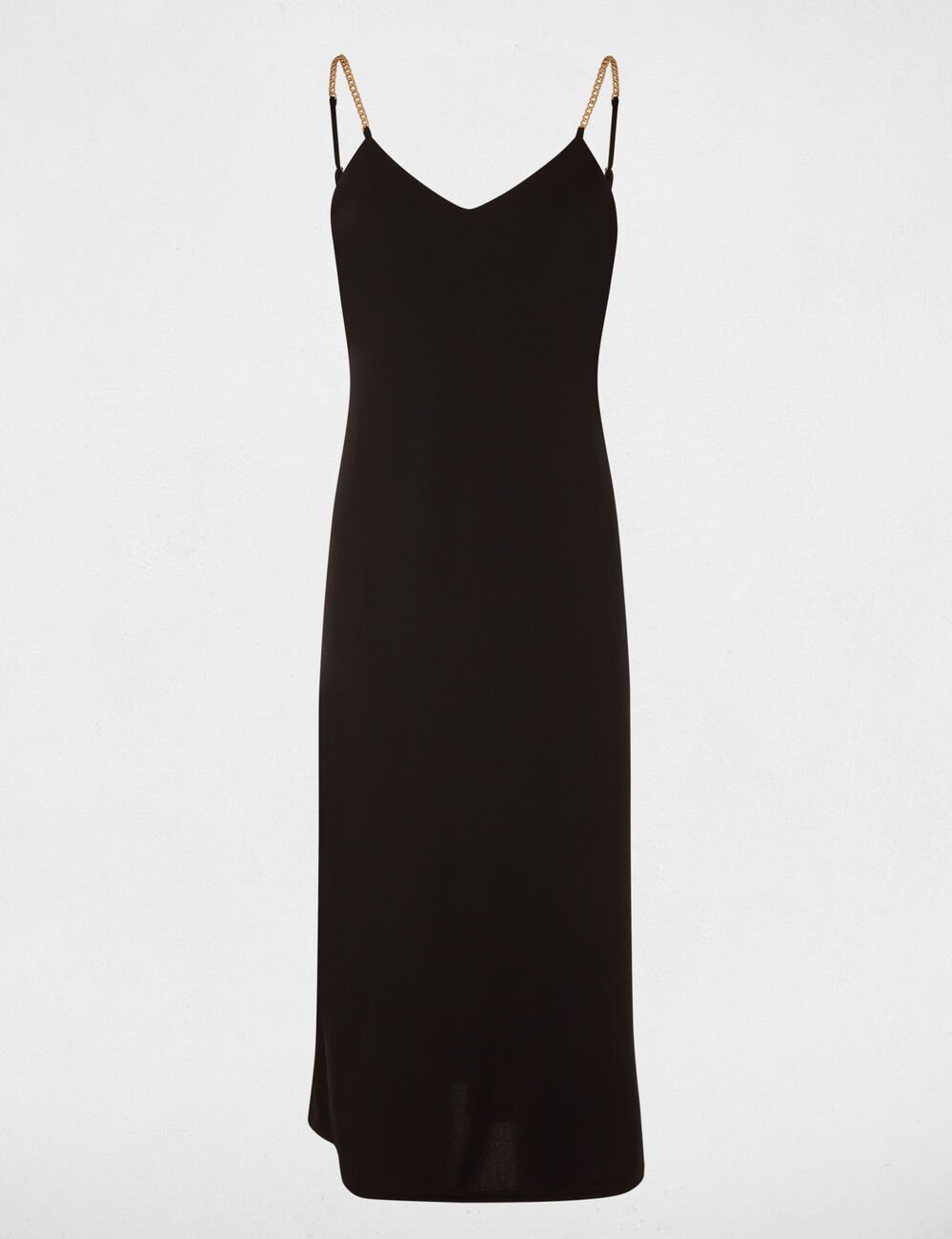 Robe mi-longue bretelles cha&icirc;ne noir femme