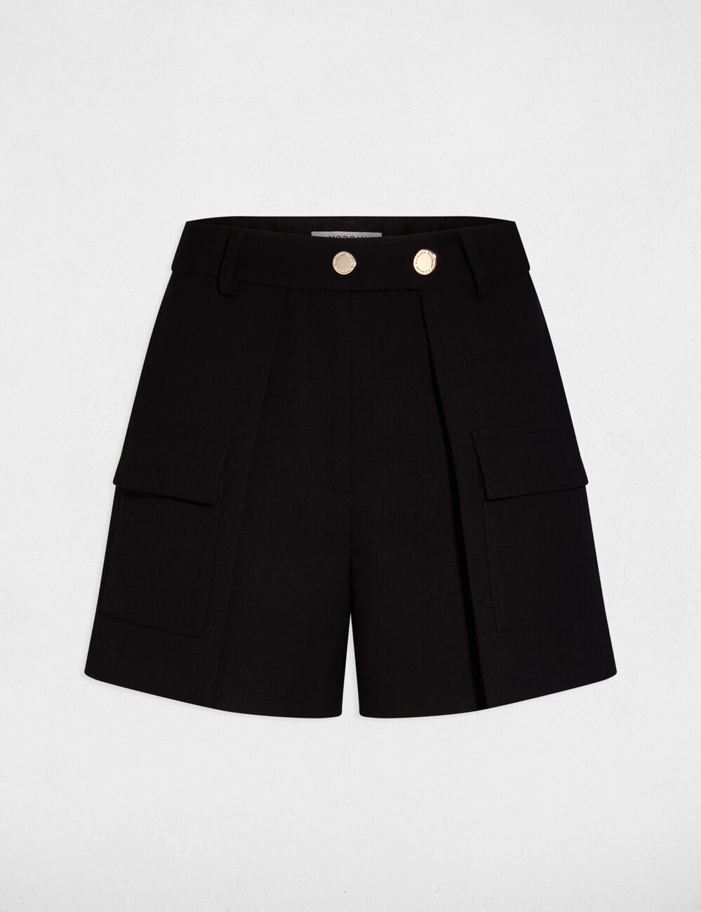 Short droit poches à rabat noir femme