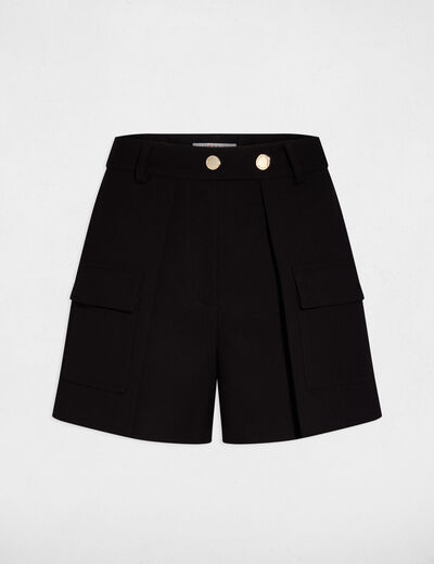 Short droit poches à rabat noir femme