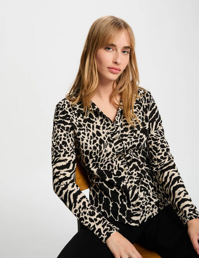 Chemise ajustée col à revers multicolore femme