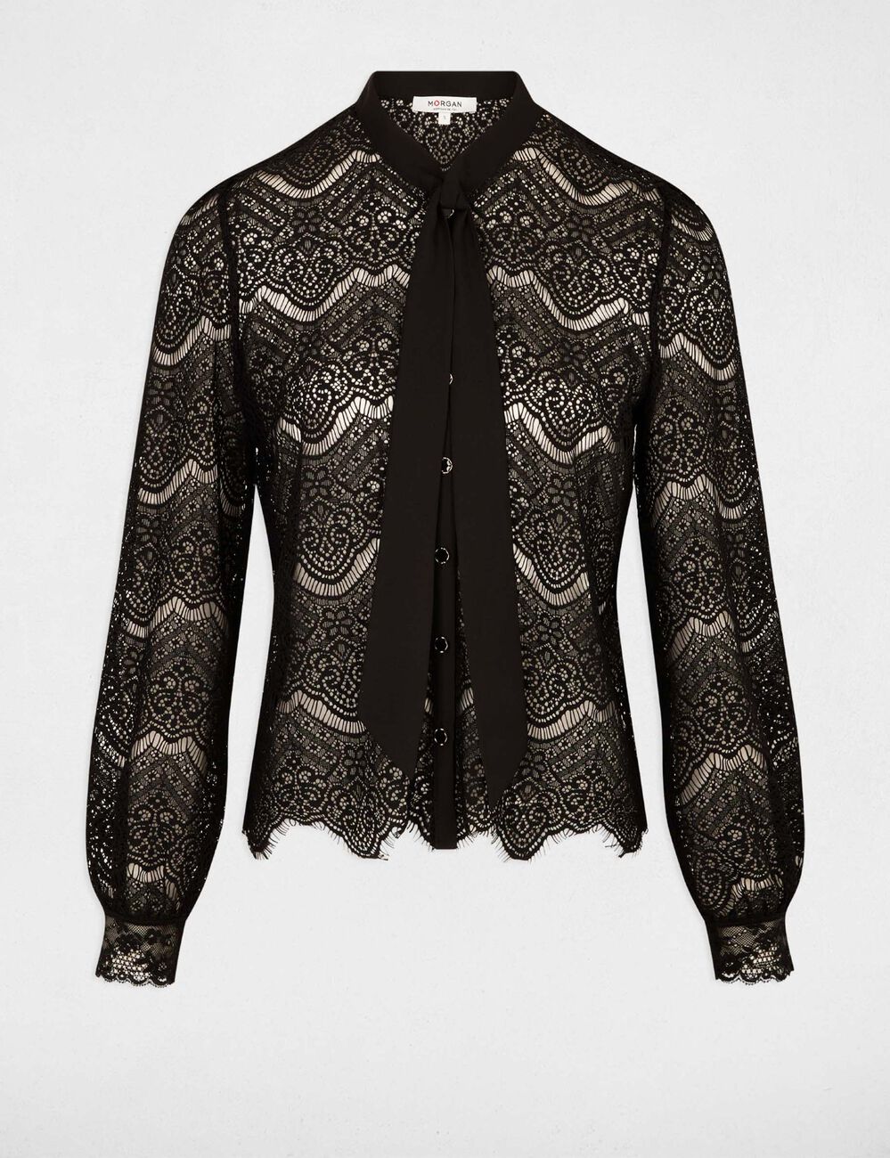 Chemise dentelle lavallière noir femme