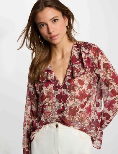 Voile blouse met v-hals meerkleurig vrouw