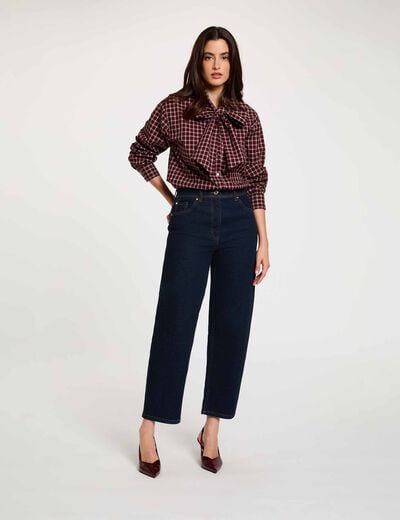 Hoge taille rechte jeans ruw denim vrouw