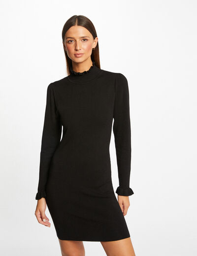 Getailleerde sweaterjurk met hoge kraag zwart vrouw