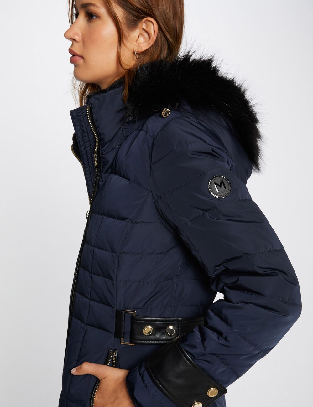 Doudoune droite à capuche bleu marine femme