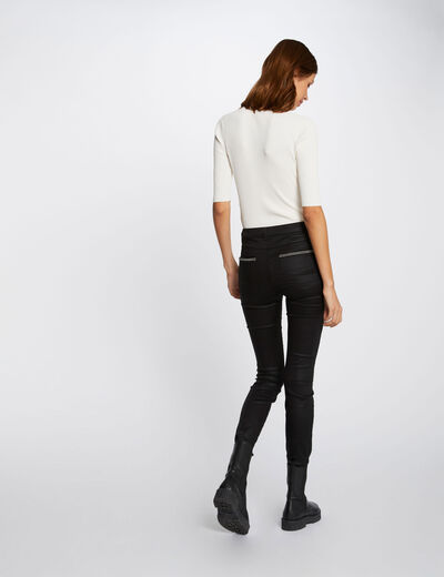 Pantalon slim enduit noir femme