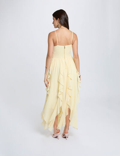 Robe longue col v jaune pastel femme