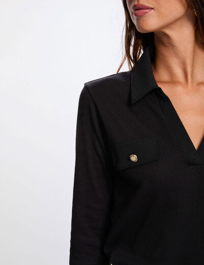 Maille col à revers noir femme