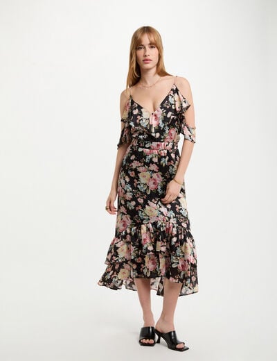 Top imprimé volants multicolore femme