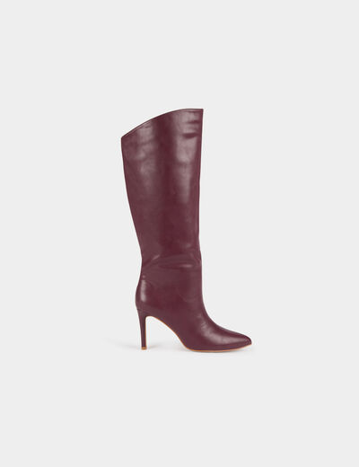 Bottes hautes à talons aiguilles en cuir prune femme