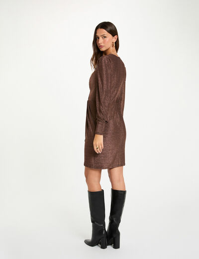 Gedrapeerde jurk met metallic draad kleur bronze vrouw