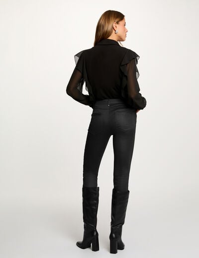 Pantalon slim enduit noir femme