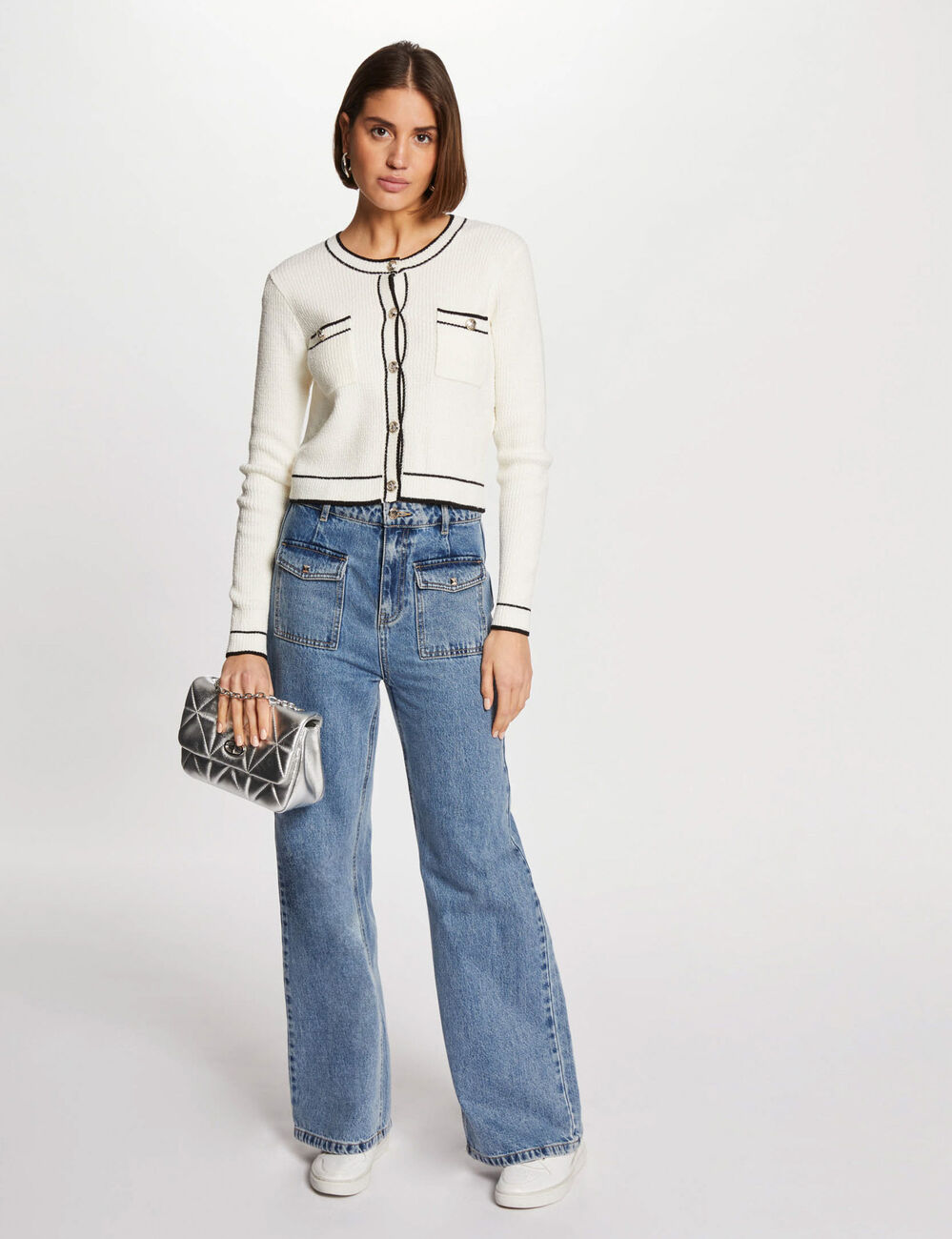 Vest met lange mouwen ivoor vrouw