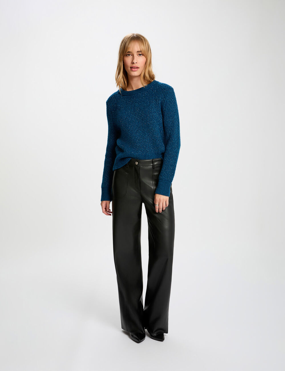 pull col rond manches longues bleu petrole femme Pull col rond manches longues bleu pétrole femme