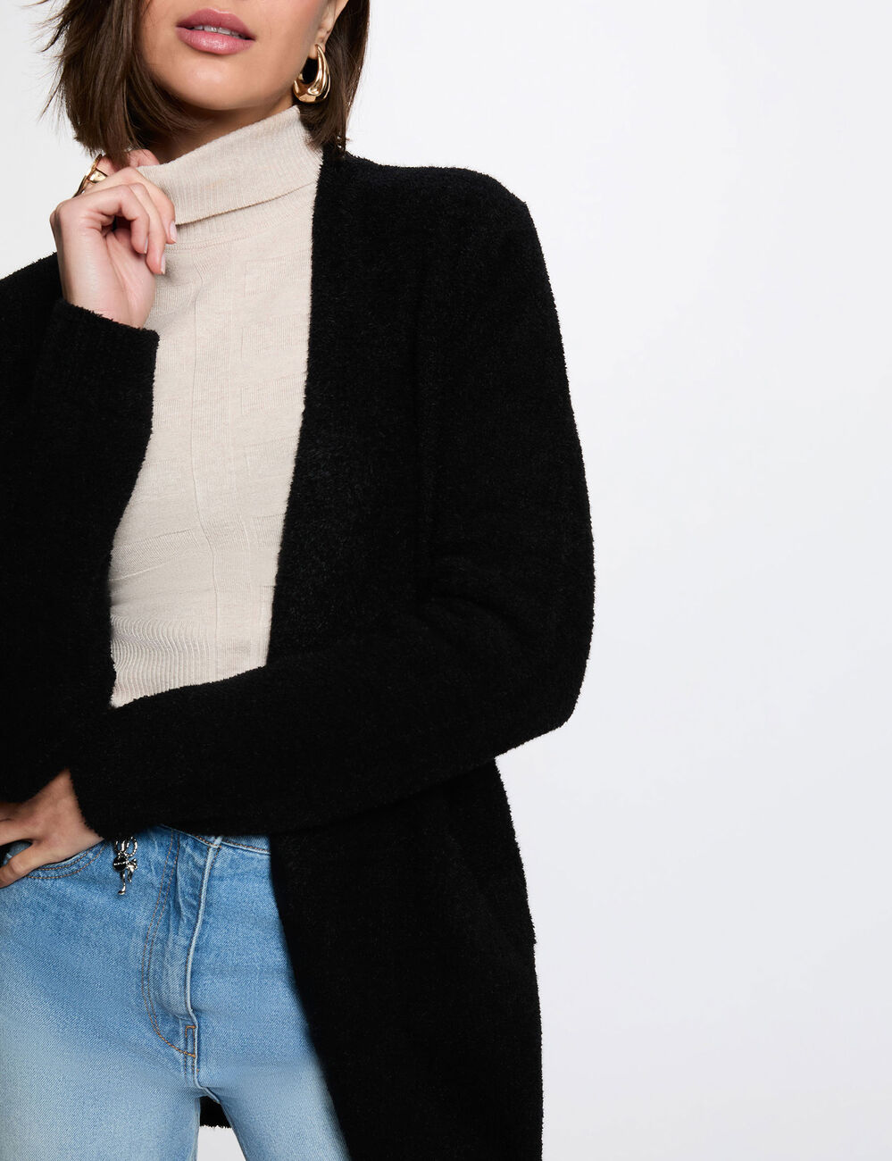 Lang vest met V-hals zwart vrouw