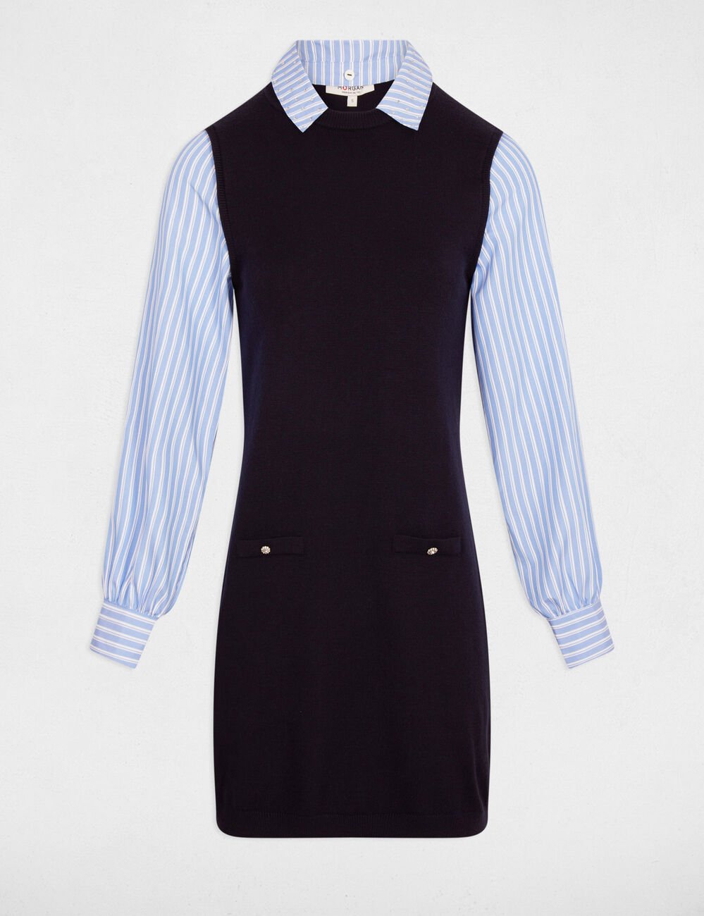 Robe courte cintrée bleu marine femme