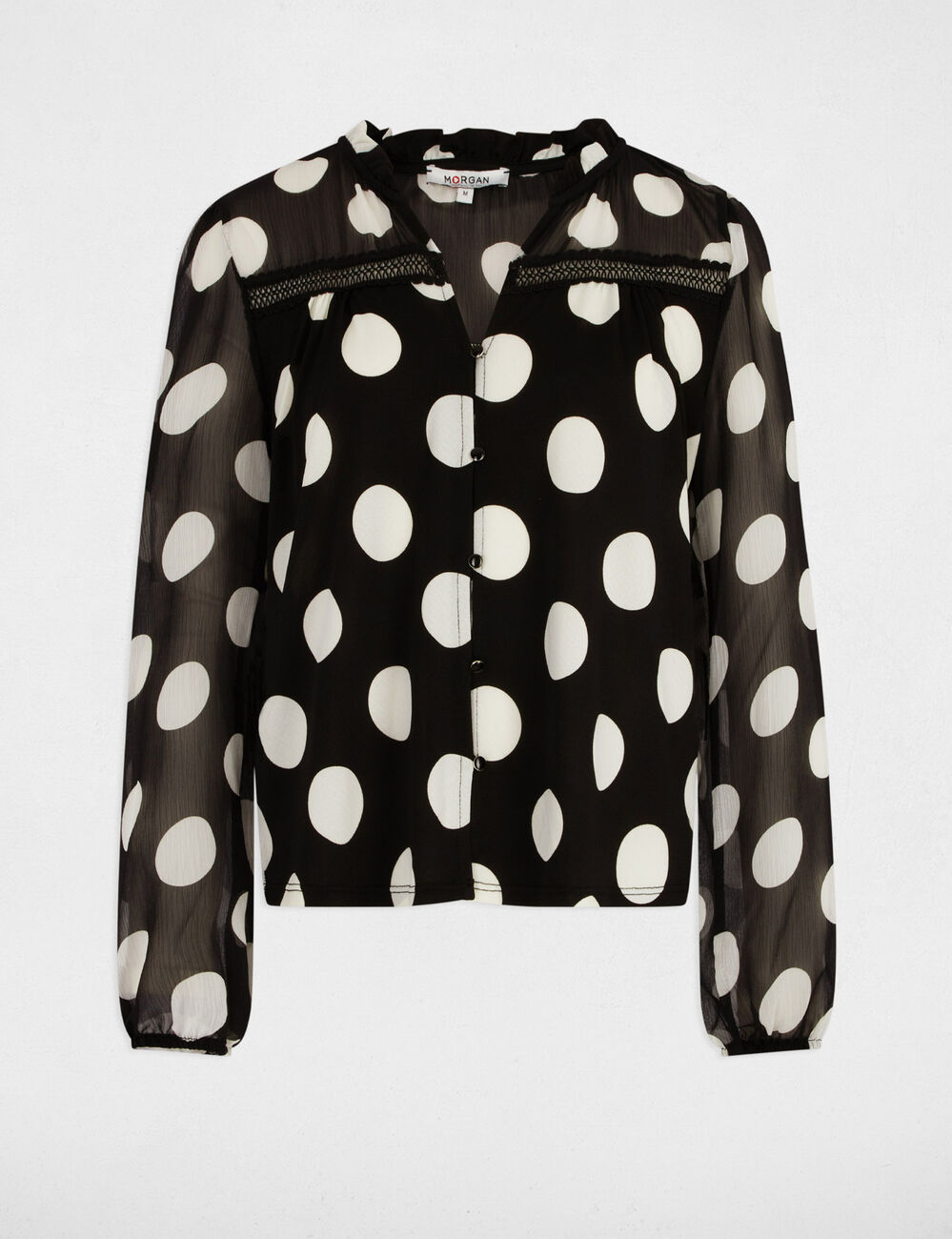 T-shirt manches longues à pois noir femme