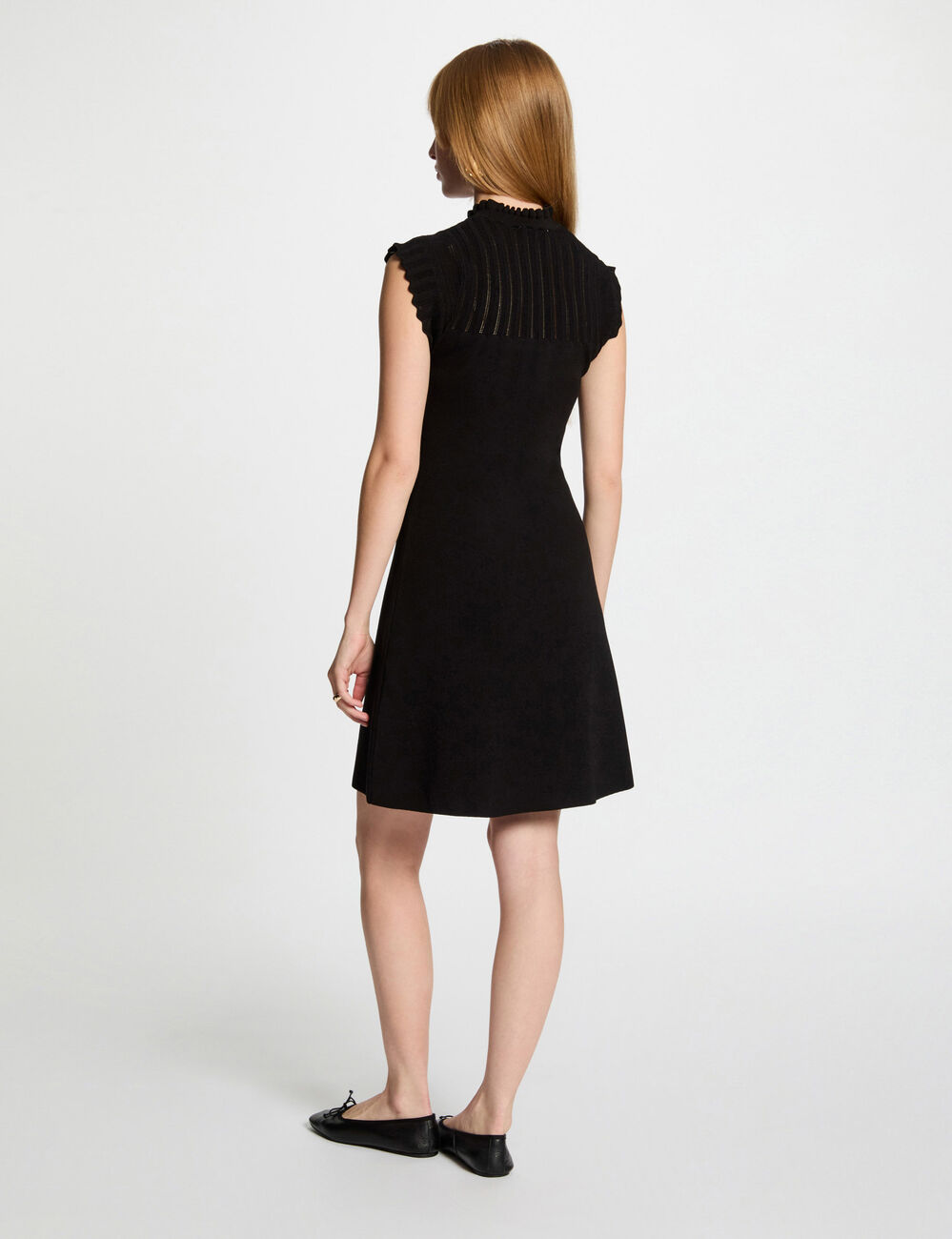 Robe tricot courte trapèze noir femme