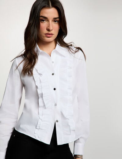 Chemise droite col &agrave; revers blanc femme